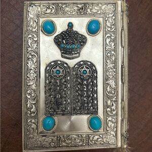 Silver and turquoise Jewish prayer book.  No rips or tears